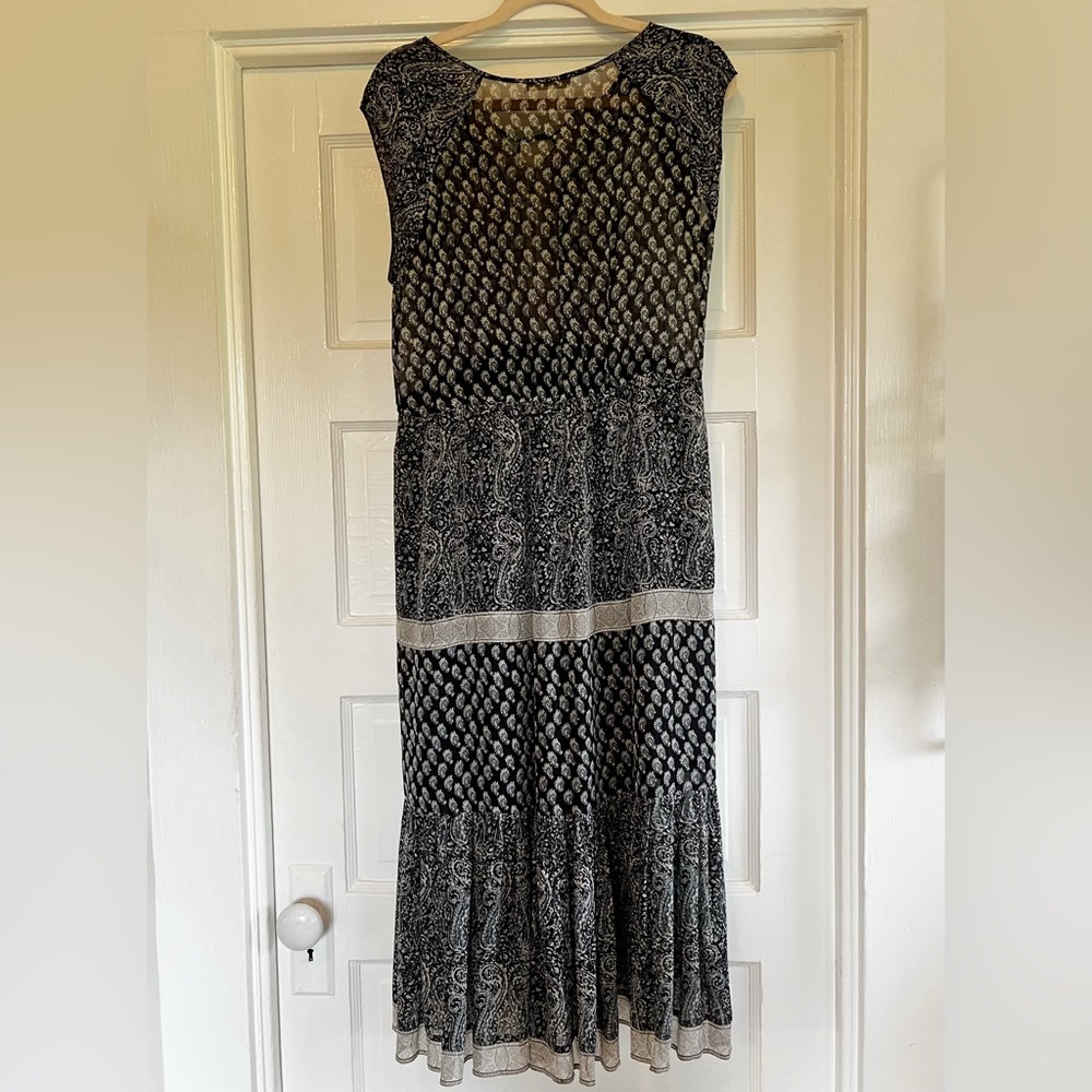 Ulla Johnson cap sleeved navy print 100% silk maxi dress. Size 4.